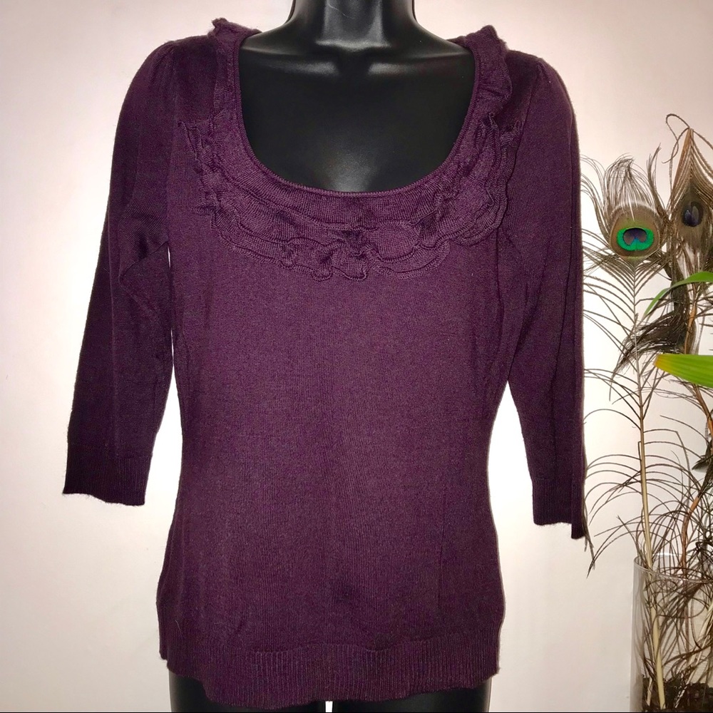 New York & Co Eggplant Purple Sweater with ruffles